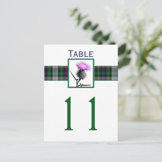 Lila, grüne, weiße Tartan-Tischnummer Postkarte (Stehend Vorderseite)