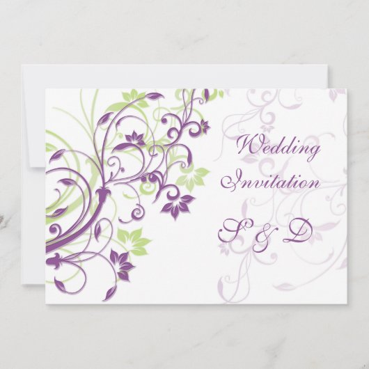 Lila grüne Wirbel Hochzeitsreise Einladung (Vorderseite)