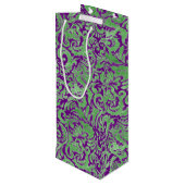 Lila grüner Blumenbatik Geschenktüte Für Weinflaschen (Rückseite Schrägansicht)