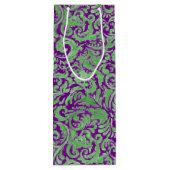 Lila grüner Blumenbatik Geschenktüte Für Weinflaschen (Rückseite)
