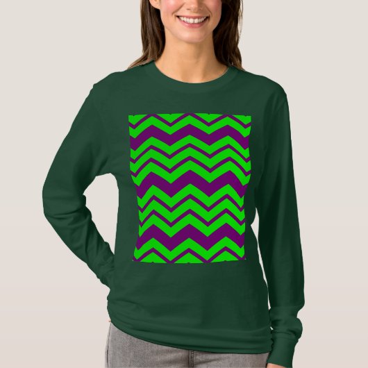 Lila Grüner Chevron-Zickzack-Design T-Shirt (Vorderseite)