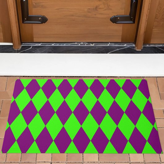 Lila Grüner Harlekin Kariertes Design  Fußmatte