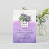 Lila grüner Kakteen Sukkulentes Brautparty Einladung (Stehend Vorderseite)