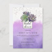 Lila grüner Kakteen Sukkulentes Brautparty Einladung (Vorderseite)