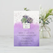 Lila grüner Kaktus Dusche für kokulente Paare Einladung (Stehend Vorderseite)