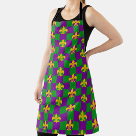 LILA GRÜNER KARO MIT GELB FLEUR DI LIS SCHÜRZE