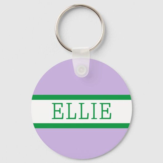 Lila, grüner Preppy-Personalisiert-Backpacker Schlüsselanhänger (Vorderseite)