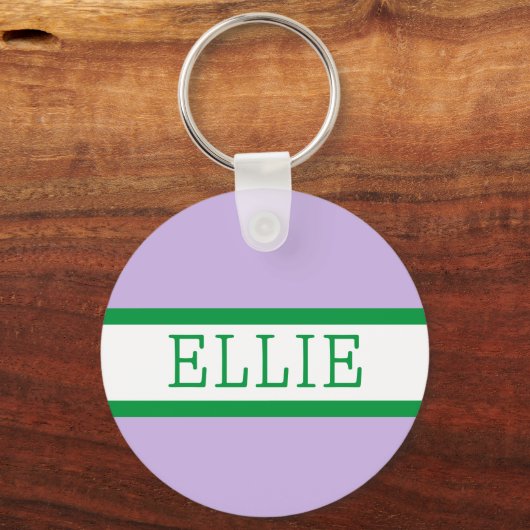 Lila, grüner Preppy-Personalisiert-Backpacker Schlüsselanhänger (Vorderseite)