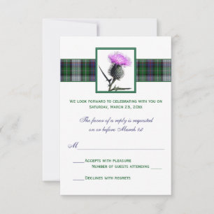 Lila Grüner Tartan Distel Hochzeits-Antwortkarte RSVP Karte