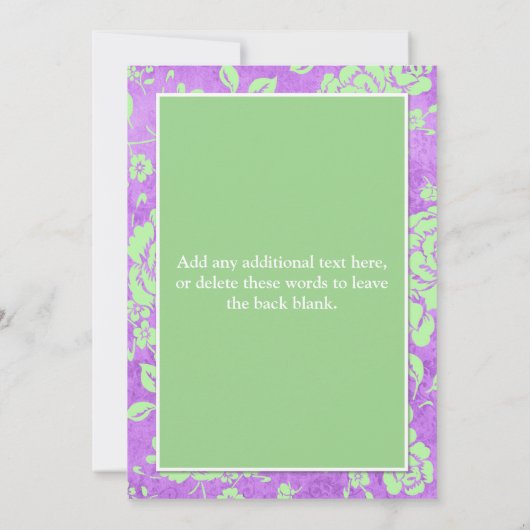 Lila grüner weißer Blumensip und Einladung (Rückseite)