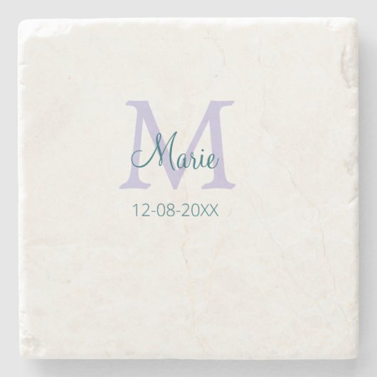 lila grünes Datum Steinuntersetzer (Vorderseite)