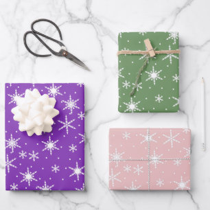 Lila grünes Dusty Pink Weihnachten Schneeflocke Se Geschenkpapier Set