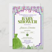 Lila grünes Kleid und rosa Babydusche Einladung (Vorderseite)