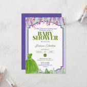 Lila grünes Kleid und rosa Babydusche Einladung (Vorderseite/Rückseite Beispiel)