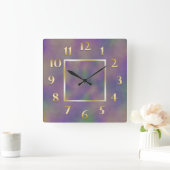 Lila grünes Metallic Gold Quadratische Wanduhr (Zuhause)