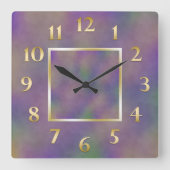 Lila grünes Metallic Gold Quadratische Wanduhr (Vorderseite)