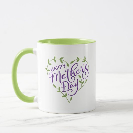 Lila Grünes Muttertagsherz 2 Foto Tasse (Links)