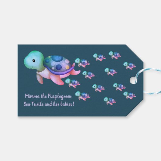 Lila grünes Rosa Blaue Mimma, Meeresschildkröte Geschenkanhänger (Vorderseite (Horizontal))