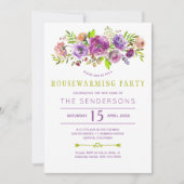 Lila grünes rustikales bohobales Blumenhaus Party Einladung (Vorderseite)