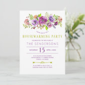 Lila grünes rustikales bohobales Blumenhaus Party Einladung (Stehend Vorderseite)