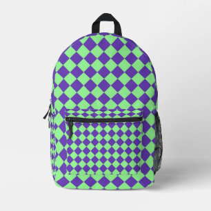 Lila grünes Schachbrett Diamantmuster Bedruckter Rucksack