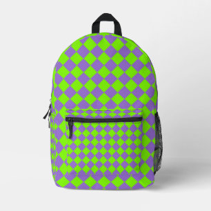 Lila grünes Schachbrett Diamantmuster Bedruckter Rucksack