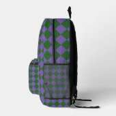 Lila grünes Schachbrett Diamantmuster Bedruckter Rucksack (Rechts)