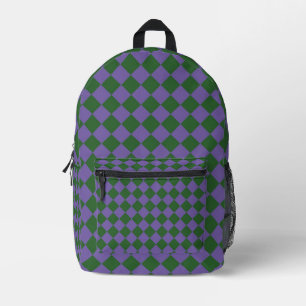 Lila grünes Schachbrett Diamantmuster Bedruckter Rucksack