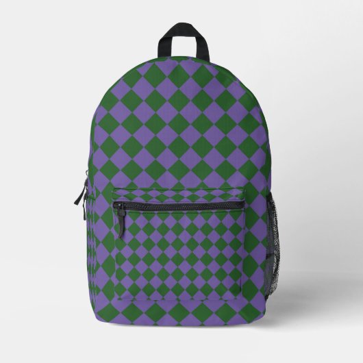 Lila grünes Schachbrett Diamantmuster Bedruckter Rucksack (Vorderseite)