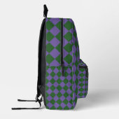 Lila grünes Schachbrett Diamantmuster Bedruckter Rucksack (Links)