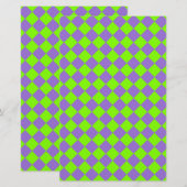 Lila grünes Schachbrett Diamantmuster Briefpapier (Vorne/Hinten)