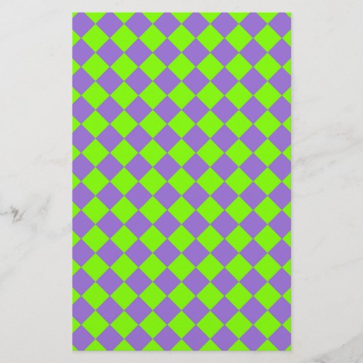 Lila grünes Schachbrett Diamantmuster Briefpapier (Vorderseite)