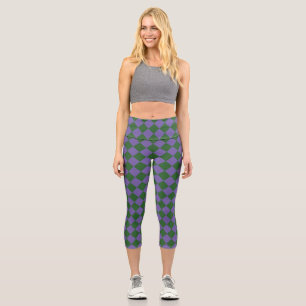 Lila grünes Schachbrett Diamantmuster Capri Leggings