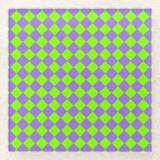 Lila grünes Schachbrett Diamantmuster Glasuntersetzer (Vorderseite)