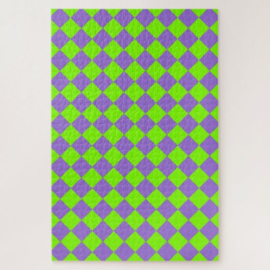 Lila grünes Schachbrett Diamantmuster Puzzle (Vertikal)