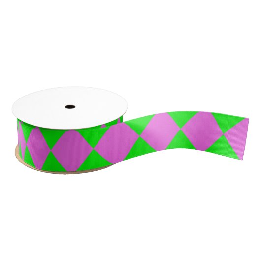 Lila grünes Schachbrett Diamantmuster Ripsband (Spule)