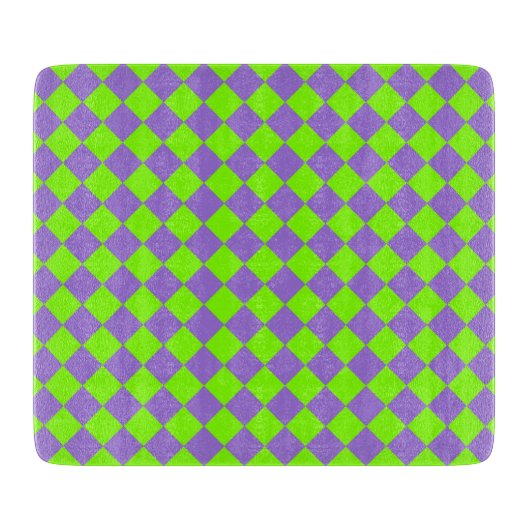 Lila grünes Schachbrett Diamantmuster Schneidebrett (Vorderseite)