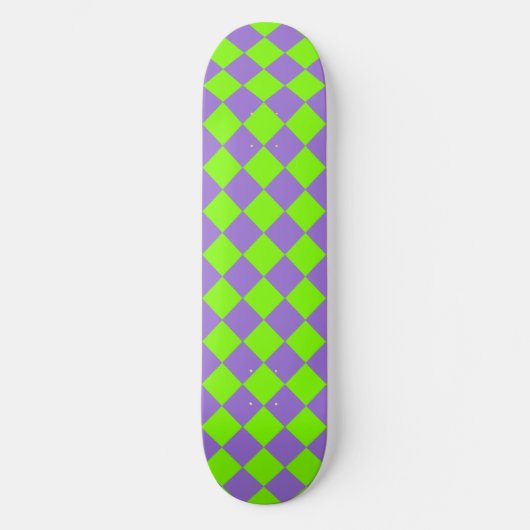 Lila grünes Schachbrett Diamantmuster Skateboard (Vorderseite)