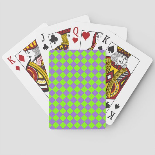 Lila grünes Schachbrett Diamantmuster Spielkarten (Rückseite)
