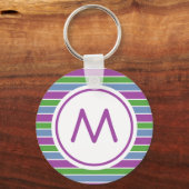 Lila-grünes Streifen-Monogramm Schlüsselanhänger (Vorderseite)