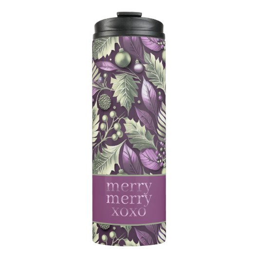 Lila grünes Weihnachtsfrostmuster#22 ID1009 Thermosbecher (Vorderseite)