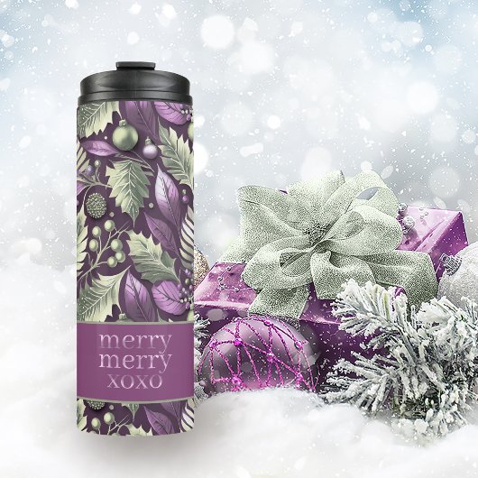 Lila grünes Weihnachtsfrostmuster#22 ID1009 Thermosbecher