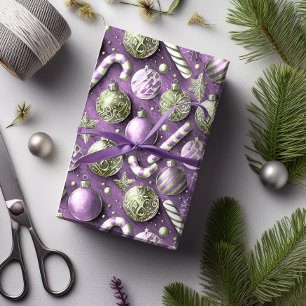 Lila-grünes Weihnachtsmuster#12 ID1009 Geschenkpapier