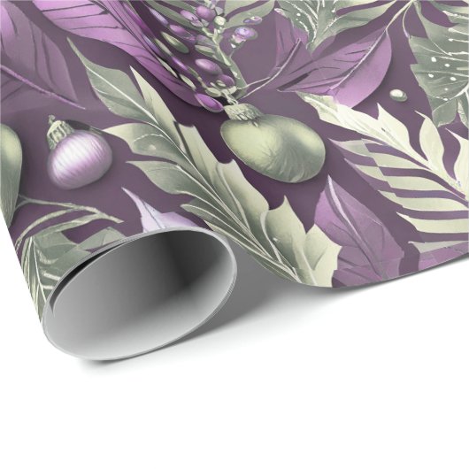 Lila grünes Weihnachtsmuster#22 ID1009 Geschenkpapier (Rolleneckpunkt)