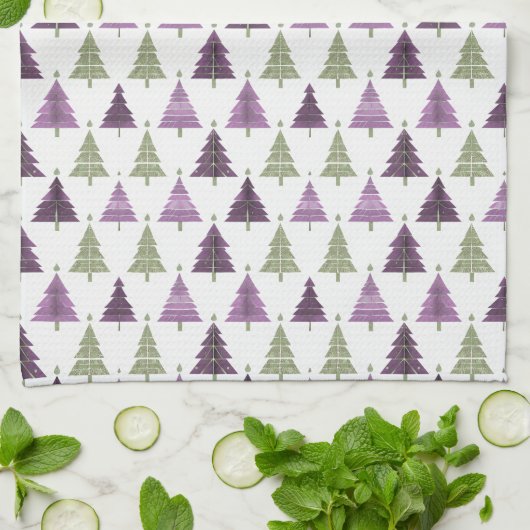 Lila grünes Weihnachtsmuster#25 ID1009 Geschirrtuch (Gefaltet)