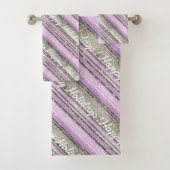 Lila grünes Weihnachtsmuster#28 ID1009 Badhandtuch Set (Insitu)