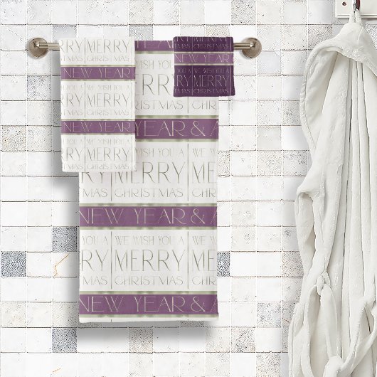 Lila grünes Weihnachtsmuster#35 ID1009 Badhandtuch Set