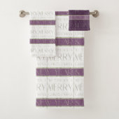 Lila grünes Weihnachtsmuster#35 ID1009 Badhandtuch Set (Insitu)