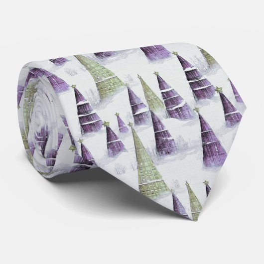 Lila grünes Weihnachtsmuster#8 ID1009 Krawatte (Gerollt)