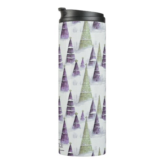 Lila grünes Weihnachtsmuster#8 ID1009 Thermosbecher (Nach rechts gedreht)